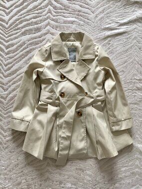 Tahari 2T Double-Breasted Coat | Beige Trench Coat